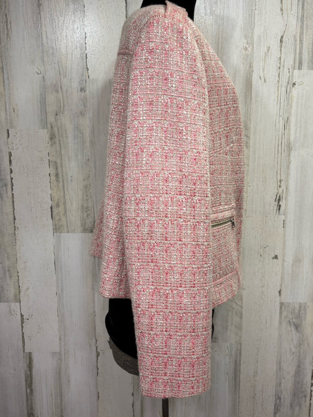 Talbots Pink Tweed “Jackie” Fit Collarless Blazer Jacket - Picture 8 of 10